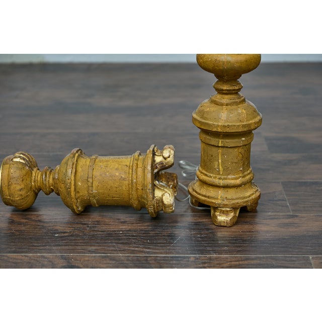 Baroque 19th Century French Baroque Revival Giltwood Fragments Made into Lamps - a Pair For Sale - Image 3 of 12