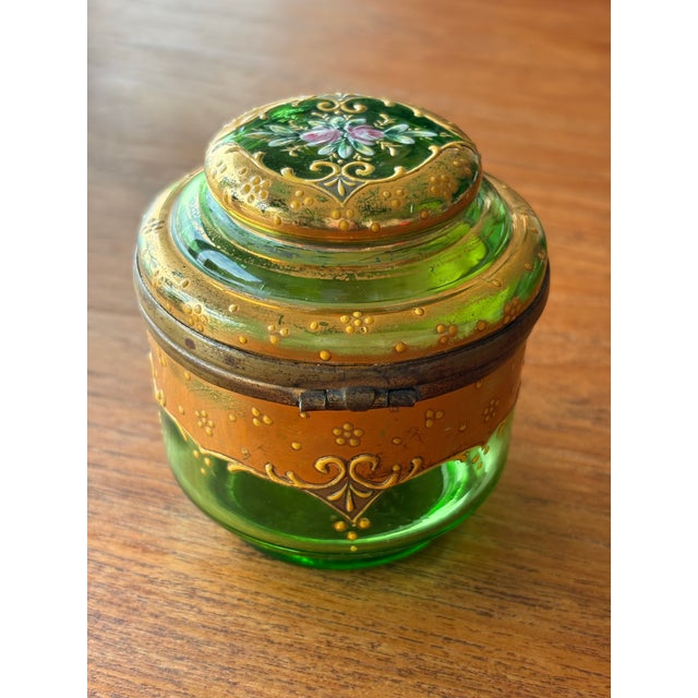 Victorian Moser Art Green Glass and Enamel Bohemian Dresser Box For Sale In Seattle - Image 6 of 13