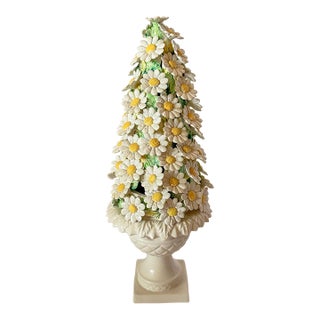 1960s Italian Ceramic Majolica Daisy Topiary Urn For Sale