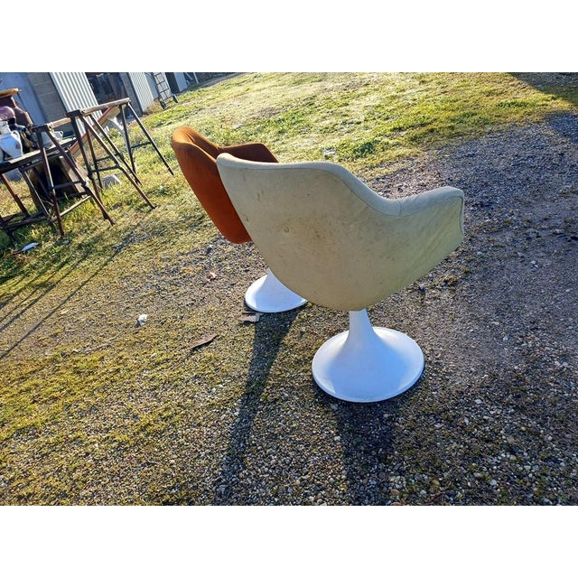 Pair of Vintage Armchairs from the 1970s, Thermomolded Plastic Shell, Original Fabric (which could use replacing) and...