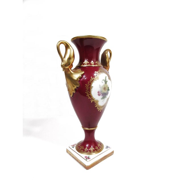 Burgundy Kaiser Comtesse West German Porcelain Swan Handle Vase For Sale - Image 8 of 14