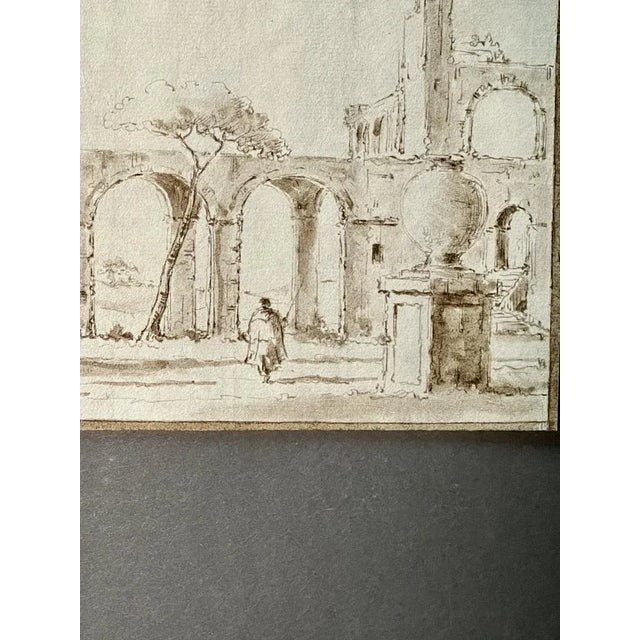 Venetian School Artist, Landscape with Ruins, 1700s, China Ink Drawing For Sale - Image 6 of 11