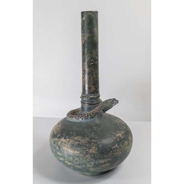 19th Century Arts and Crafts Verdigris Green Pottery Vase With Lizard, Restored For Sale - Image 4 of 13