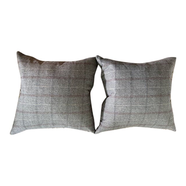 21"x21" Wool Plaid Throw Pillows, Down Fill Inserts For Sale