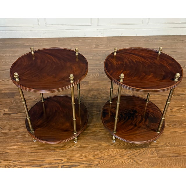Leighton Hall Furniture Pair of Round Mahogany Occasional Tables With Brass Accents by Leighton Hall - Showroom Samples For Sale - Image 4 of 18