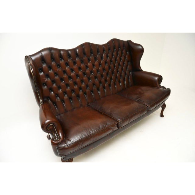 Wood Vintage Leather Wing Back Sofa, 1930 For Sale - Image 7 of 10