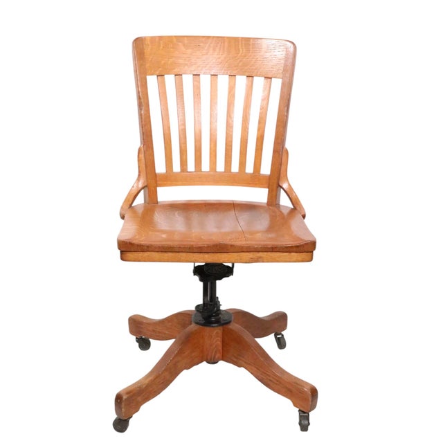 Antique Oak Swivel Tilt Desk Chair by Sikes C. 1920/40's For Sale In New York - Image 6 of 16