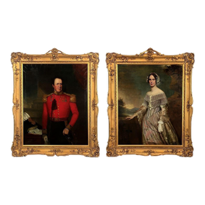 Two 19th Century Portraits of a British Officer & Lady in Gilt Frames, England.