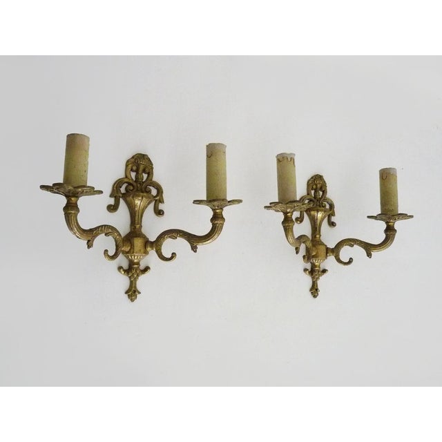 Gilt Bronze 2-Arm Fire Pot Wall Sconces, 1960s, Set of 2 For Sale - Image 3 of 9