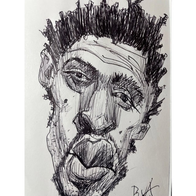 2000 - 2009 Original 2006 Justin Bua Pop Surrealism Ink Sketch Drawing Man Portrait Art For Sale - Image 5 of 6