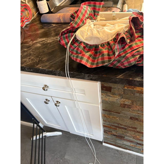 Custom Plaid Silk-Style Taffeta Balloon Shade With Original Lift Hardware, 60” For Sale - Image 16 of 17