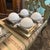 A set of two chromed metal, brown mirror and glass square wall lights also usable as ceiling lights designed and...