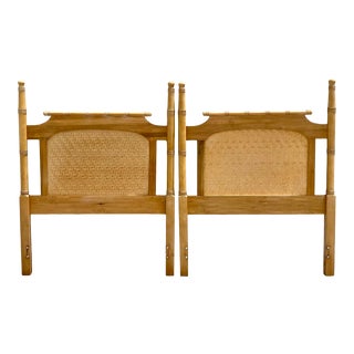 Vintage Coastal Parquet Split Rattan Twin Headboards - a Pair For Sale