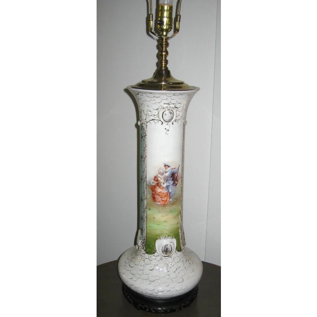 Ceramic Antique Lamp With Custom Made Shade For Sale - Image 7 of 8