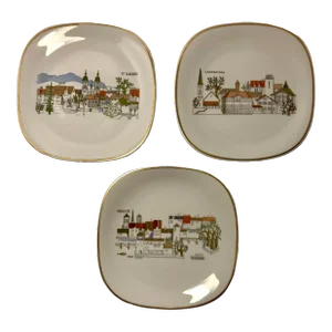 Vintage 1970's Swiss Langenthal Geneve St. Gallen Langenthal Collectible Porcelain Plates - Set of 3