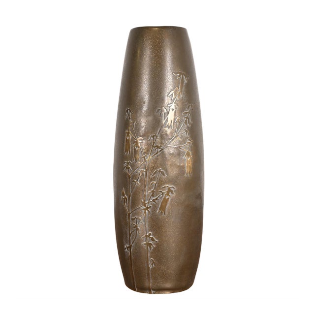 Silver Crest Arts & Crafts Sterling Silver on Bronze Tall Vase For Sale