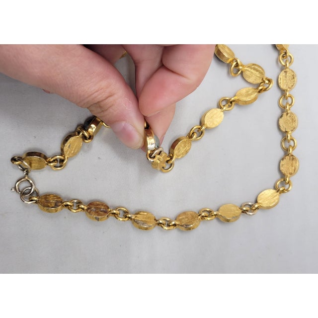 Vintage 1960s Signed Jomaz Goldtone Grey & White Cabochon Necklace For Sale - Image 10 of 12