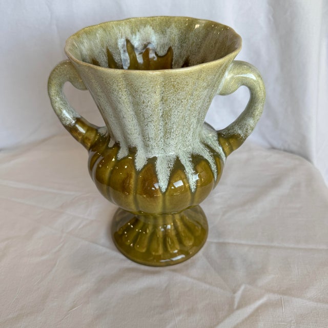 Mid-Century Modern Vintage Urn Drip Glaze in Green Tones Planter 9.5 Inches For Sale - Image 3 of 8