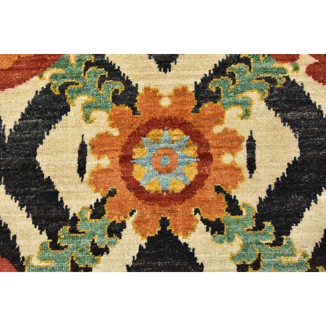 Textile Suzani Runner 5'1'' X 14'1'' Beige Wool Modern Hand-Knotted Oriental Rug For Sale - Image 7 of 12