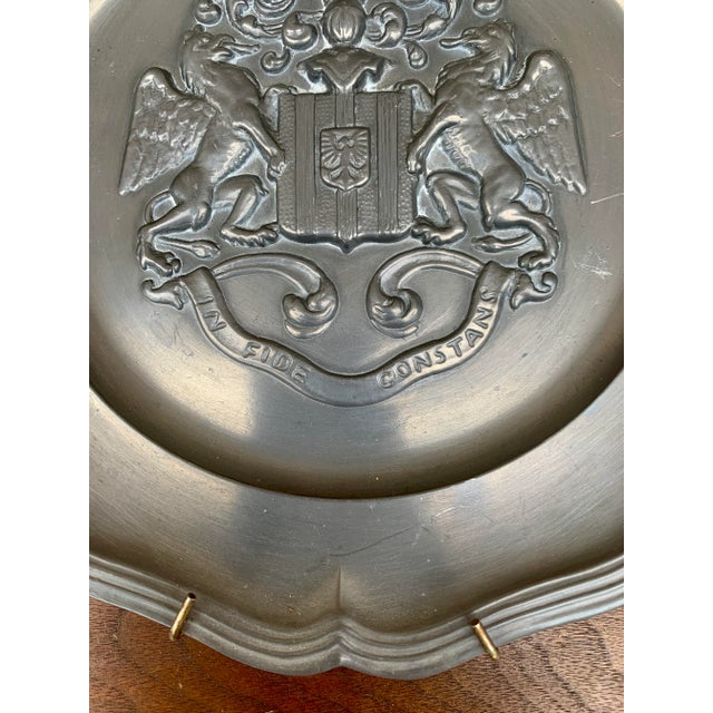 Metal Mid-Century German Pewter Heraldic Coat of Arms Wall Plate For Sale - Image 7 of 8