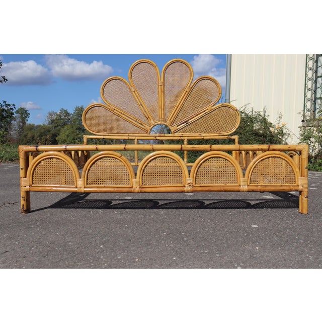 Vintage Rattan and Bamboo Bed, Italy, 1960 For Sale - Image 3 of 7