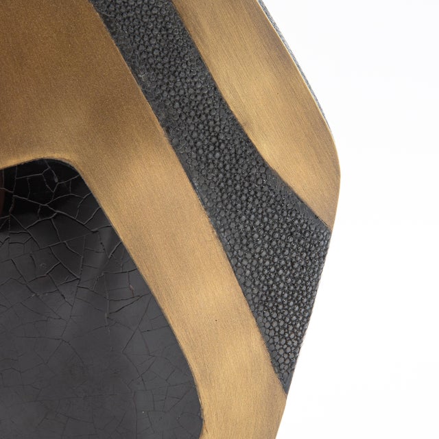 Modern Sculptural Vase in Shagreen With Shell and Brass Details by R&y Augousti For Sale - Image 10 of 11