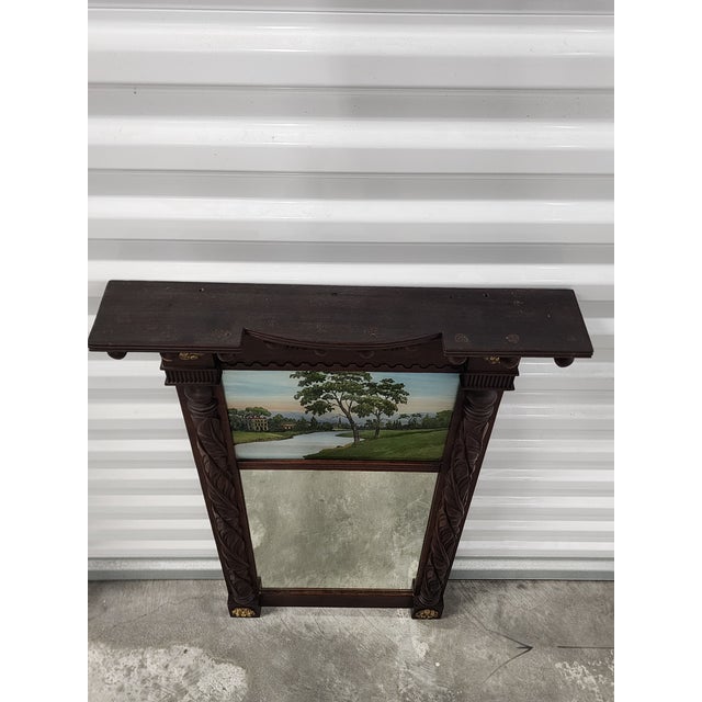 Early 19th Century Antique Early 19th Century Federal Style Reverse Painted Trumeau Mirror For Sale - Image 5 of 12