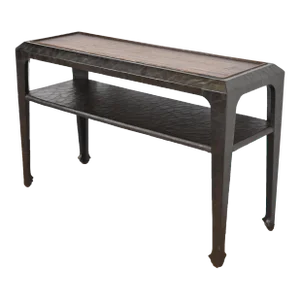 Baker Furniture Hollywood Regency Chinoiserie Lacquered Bamboo Top Console Table