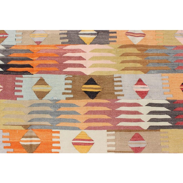 Mid 20th Century Colorful Vintage Turkish Kilim With All-Over Latching Design & Geometric Shapes For Sale - Image 5 of 13