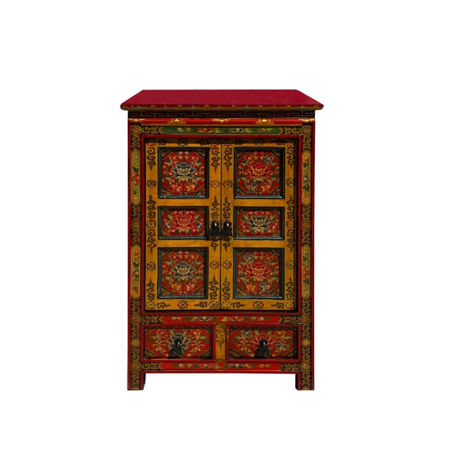 Tibetan Orange Yellow Jewel Floral Tall End Table Nightstand Cabinet For Sale In San Francisco - Image 6 of 6