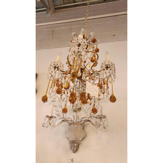 French 1920s French Orange and Clear Crystal Chandelier For Sale - Image 3 of 12