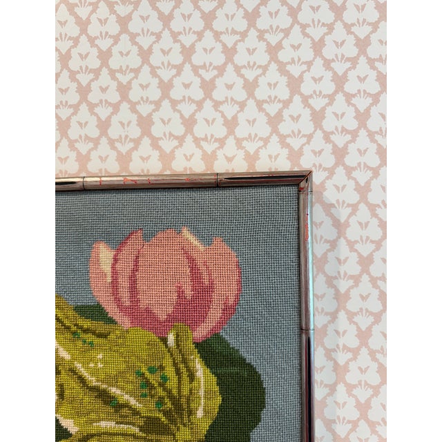 Green Framed Needlepoint of Frog on Lily Pad For Sale - Image 8 of 11