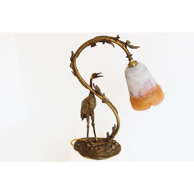 Antique French Art Nouveau Heron Table Lamp by Degue, 1920s For Sale - Image 10 of 10