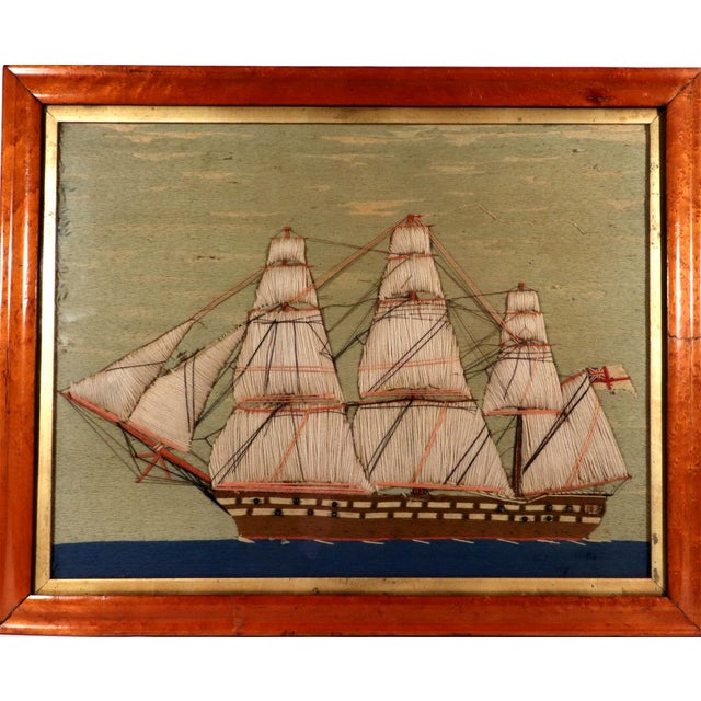 Sailor's Woolwork Picture, Royal Navy Ship With Padded Trapunto Sails For Sale In Philadelphia - Image 6 of 9