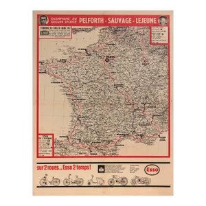 1962 Tour De France Map, Unis Sport, Esso, L'Itinéraire (Linen Backed)