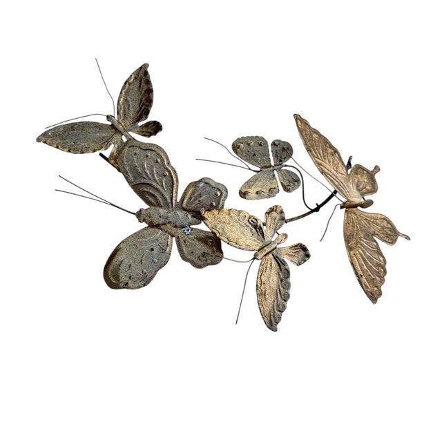 1970s Vintage Brass Plated Butterfly Wall Decor For Sale - Image 5 of 10