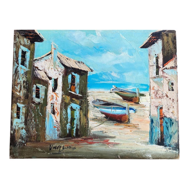 Original Seaside Village Scene Painting by Agustin Vaquero Chairish