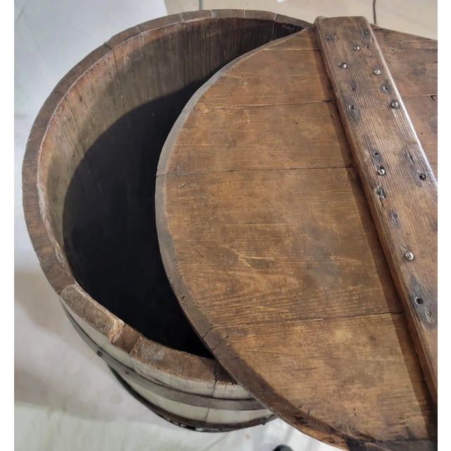 Antique Rustic Wooden Barrel With the Original Iron Bindings From England For Sale - Image 4 of 13