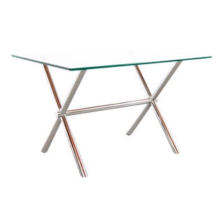 Mid Century Modern Chrome & Glass X Base Side / Occasional Table For Sale