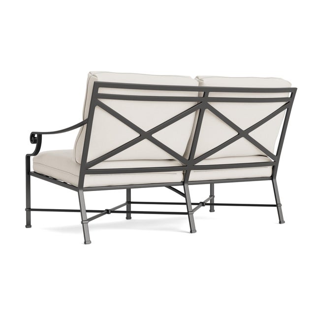 Not Yet Made - Made To Order Brown Jordan Venetian Right Arm Loveseat, Textured Pewter frame with Fusion Natural fabric For Sale - Image 5 of 11