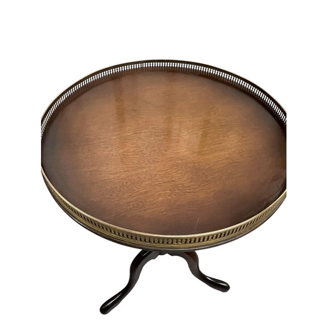 Vintage Set of Two Traditional Chippendale-Style Tripod Side Tables With Brass Gallery Tops For Sale - Image 4 of 17