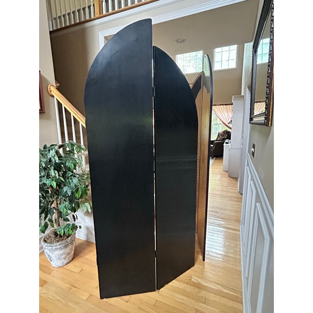 Art Deco Vintage Large 1980s Art Deco Revival Gilt & Black Lacquer Four-Panel Folding Screen / Room Divider For Sale - Image 3 of 7