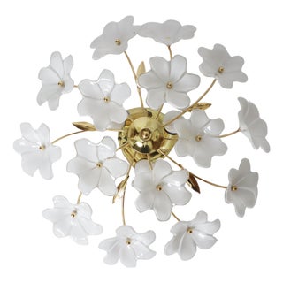 Ceiling Lamp with White Murano Glass Flowers by Hosel, 1980s For Sale