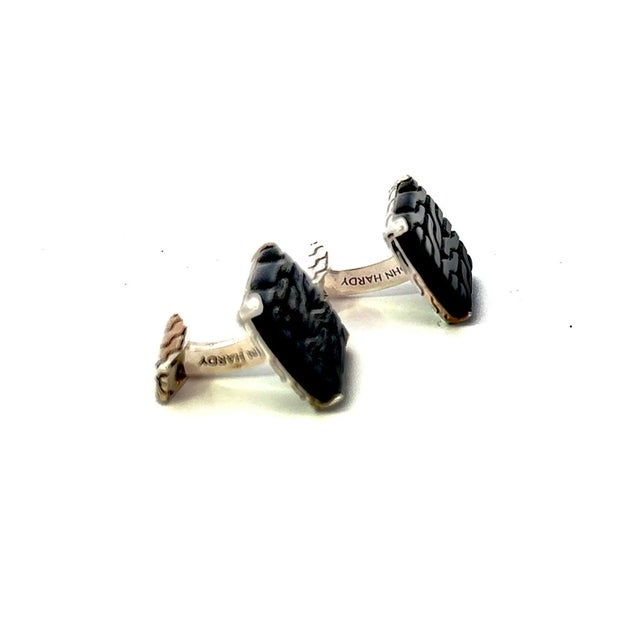 John Hardy Carved Onyx Cufflinks Sterling Silver Estate For Sale - Image 10 of 12