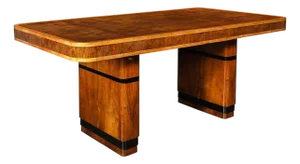 Art Deco Streamlined Book-Matched & Burled Walnut W/ Black Lacquer Dining Table