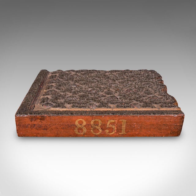 This is an antique wallpaper printing block. An English, carved brass on hardwood printer's stamp, dating to the late...