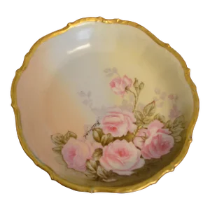 1940s Limoges Small Dresser Tray With Pink Roses