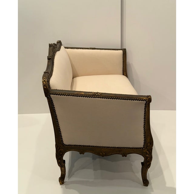Wood Antique Louis XVI Style Newly Upholstered French Settee Loveseat For Sale - Image 7 of 14