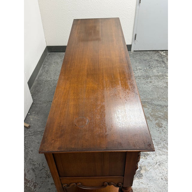 Wood Empire Manufacturing Company Tudor Revival Carved Walnut Console Server, Circa 1920's For Sale - Image 7 of 12