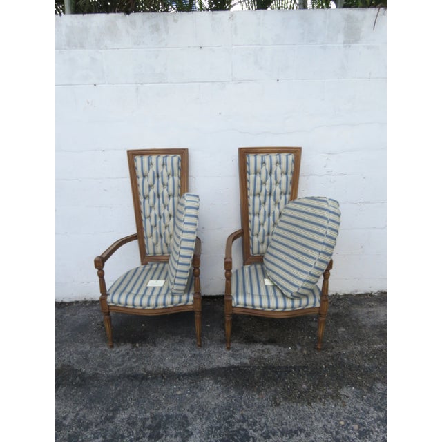 Wood French Tall Side Livingroom Fireplace Accent Chairs a Pair 6106 For Sale - Image 7 of 17